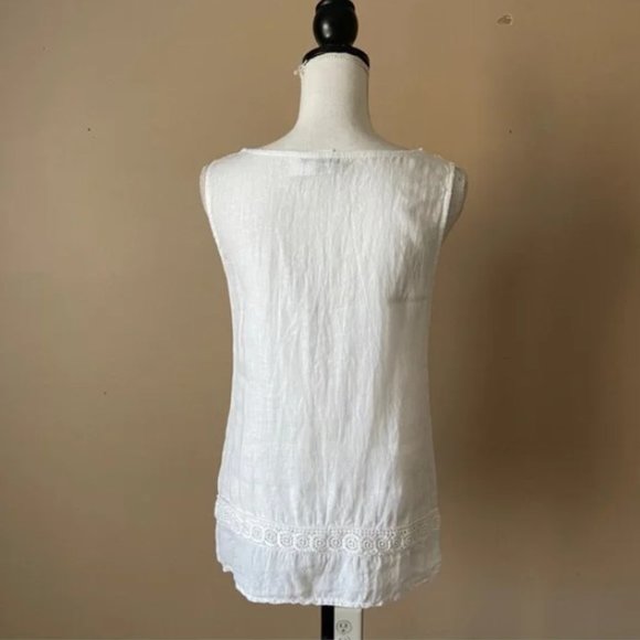 LUNGO L'ARNO | White Linen Sleeveless Top Sz S - Picture 6 of 9